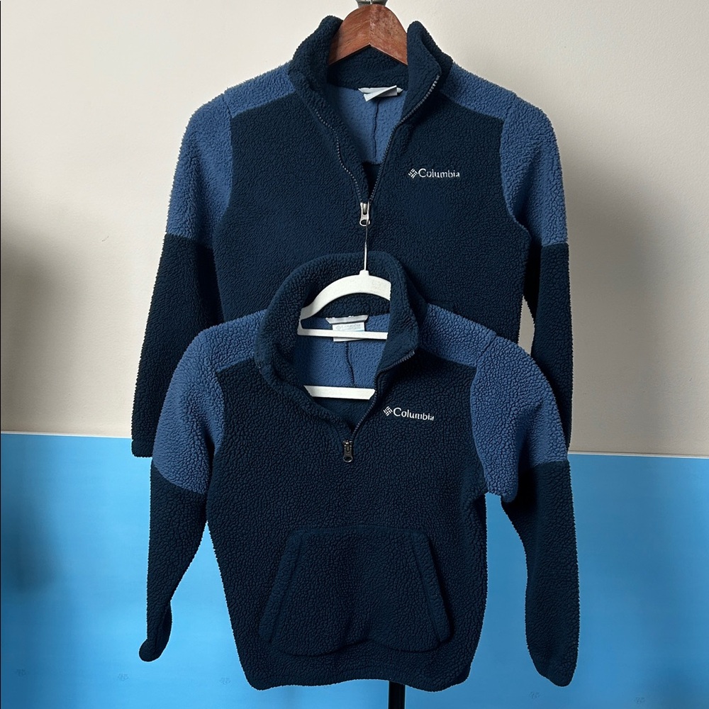 2x Kids Columbia Two-Tone Fleece Jackets in Navy and Blue size small - Picture 1 of 12